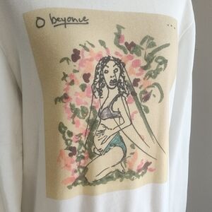Beyonce Beautiful Graphic White And Tan Cotton Blend Sweatshirt